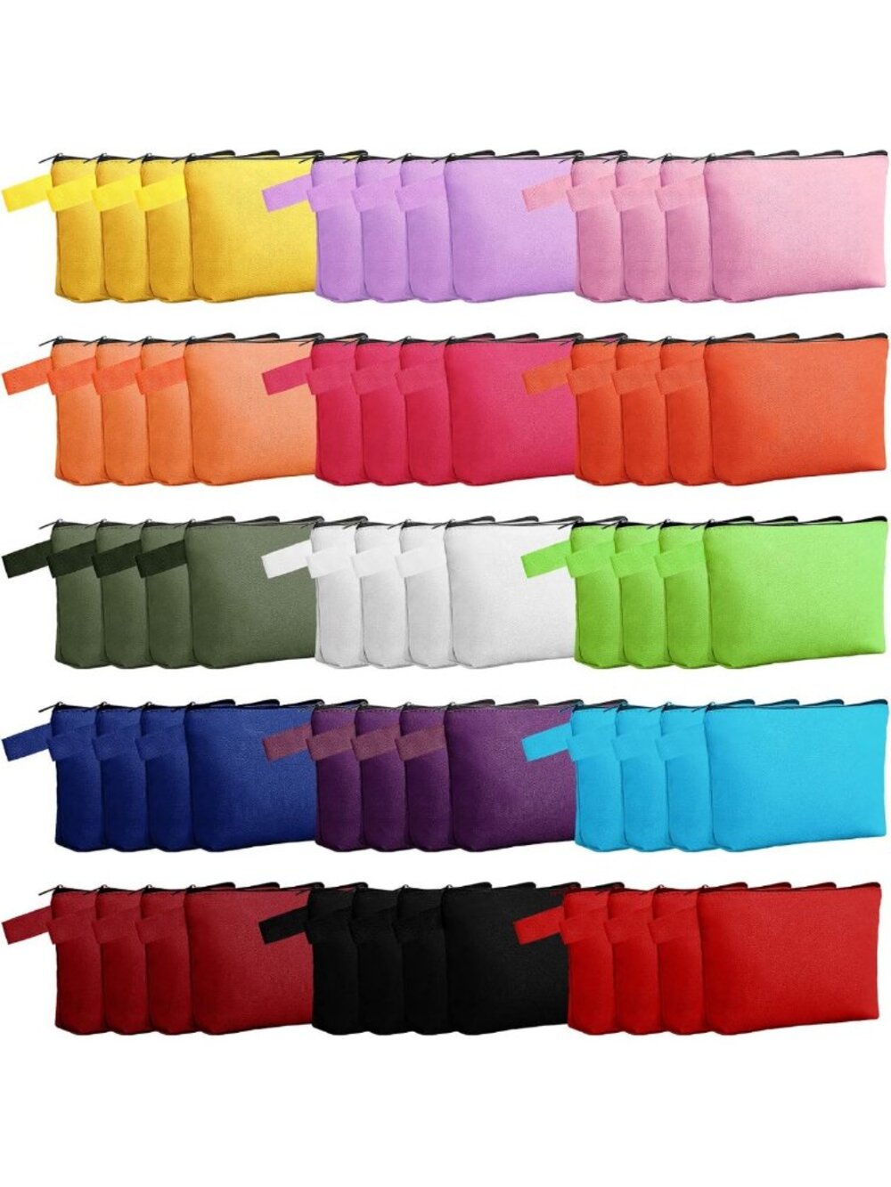60 Pcs Multicolor Canvas Makeup Bags Set - 7.5x5x2 Inch Travel Organizers